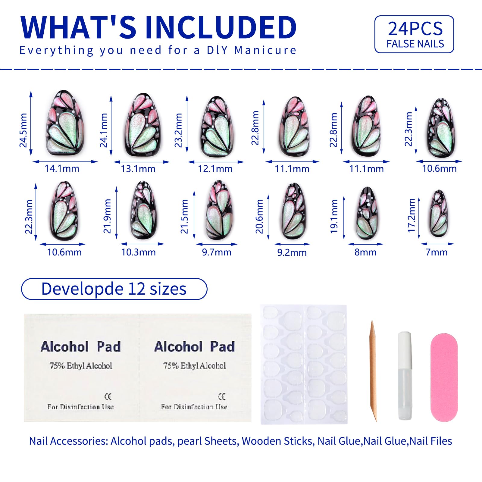 Mivota 24-piece set with 12 sizes for quick, precise nail fitting.