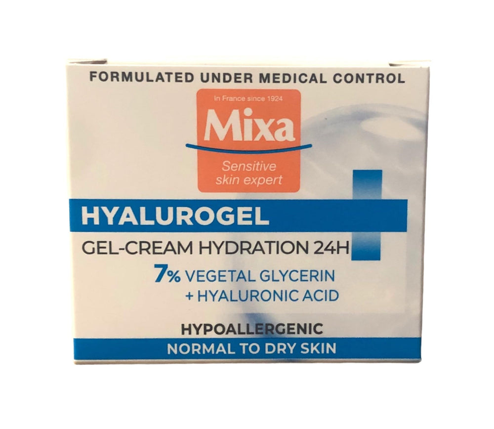 Mixa Hyalurogel 50ml packaging image for portable hydration on the go.