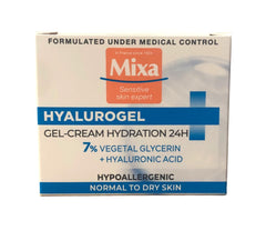 Mixa Hyalurogel 50ml packaging image for portable hydration on the go.