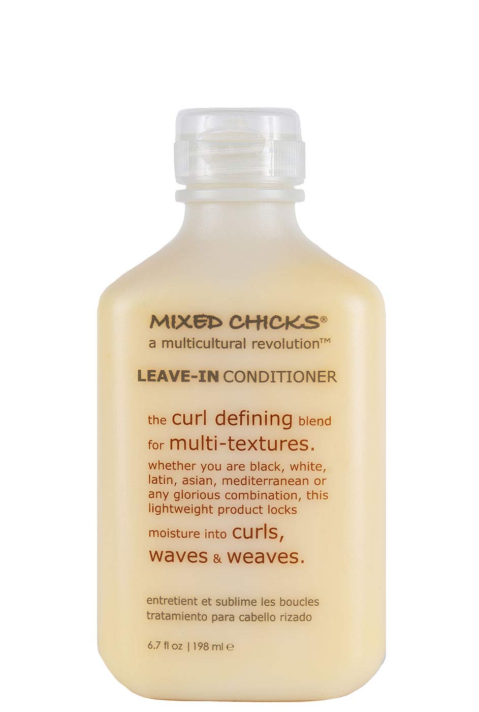 Mixed Chicks curl-defining leave-in bottle close-up shows lightweight hydration for curls.