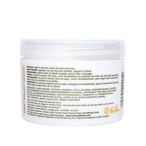 Mixed Chicks detangling deep conditioner in use, smoothing knots and adding moisture