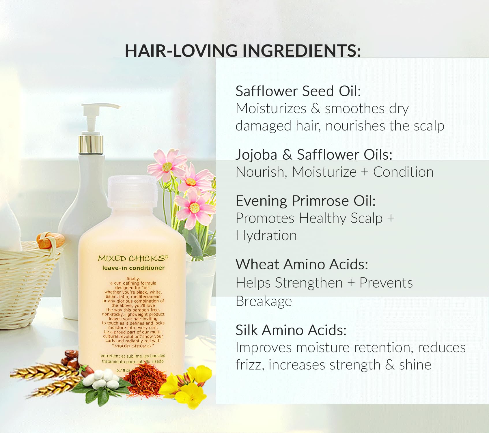 Mixed Chicks frizz-control on hair image suggests smoother, more manageable styles.