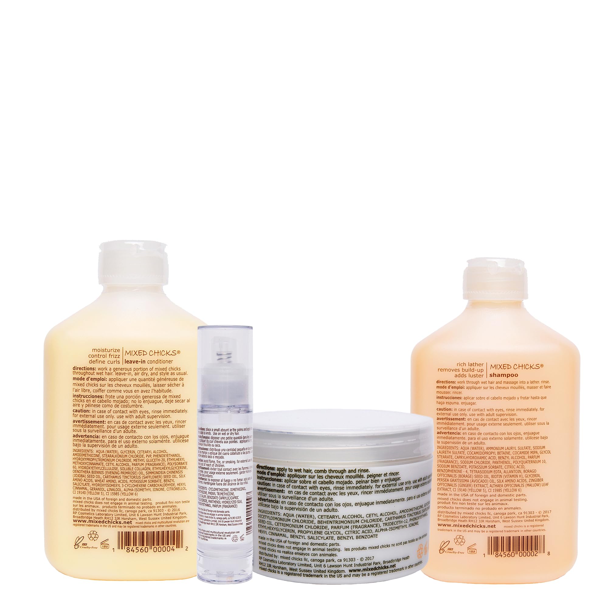 Mixed Chicks Quad Pack Leave-In bottle adds shine and manageability.