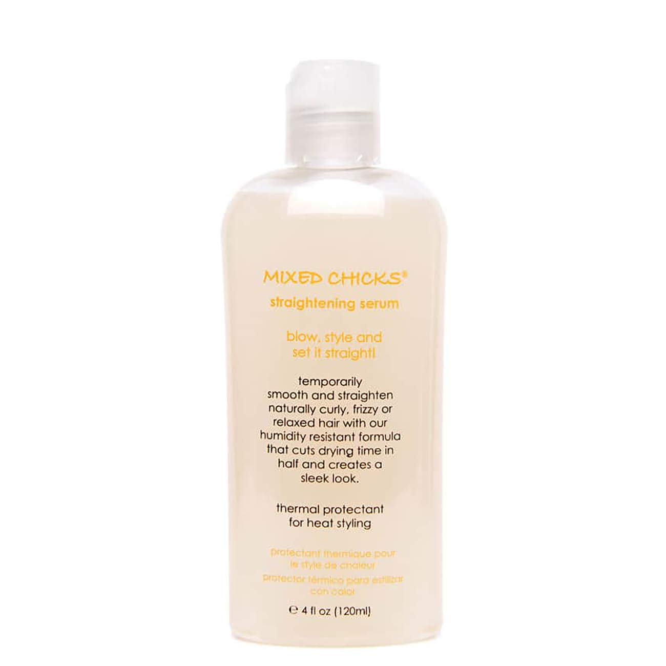 Mixed Chicks Serum bottle side view ready for styling routines.