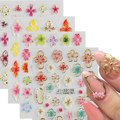 MIXFOSAHN colorful 3D flower nail stickers for a vivid, salon-worthy manicure.