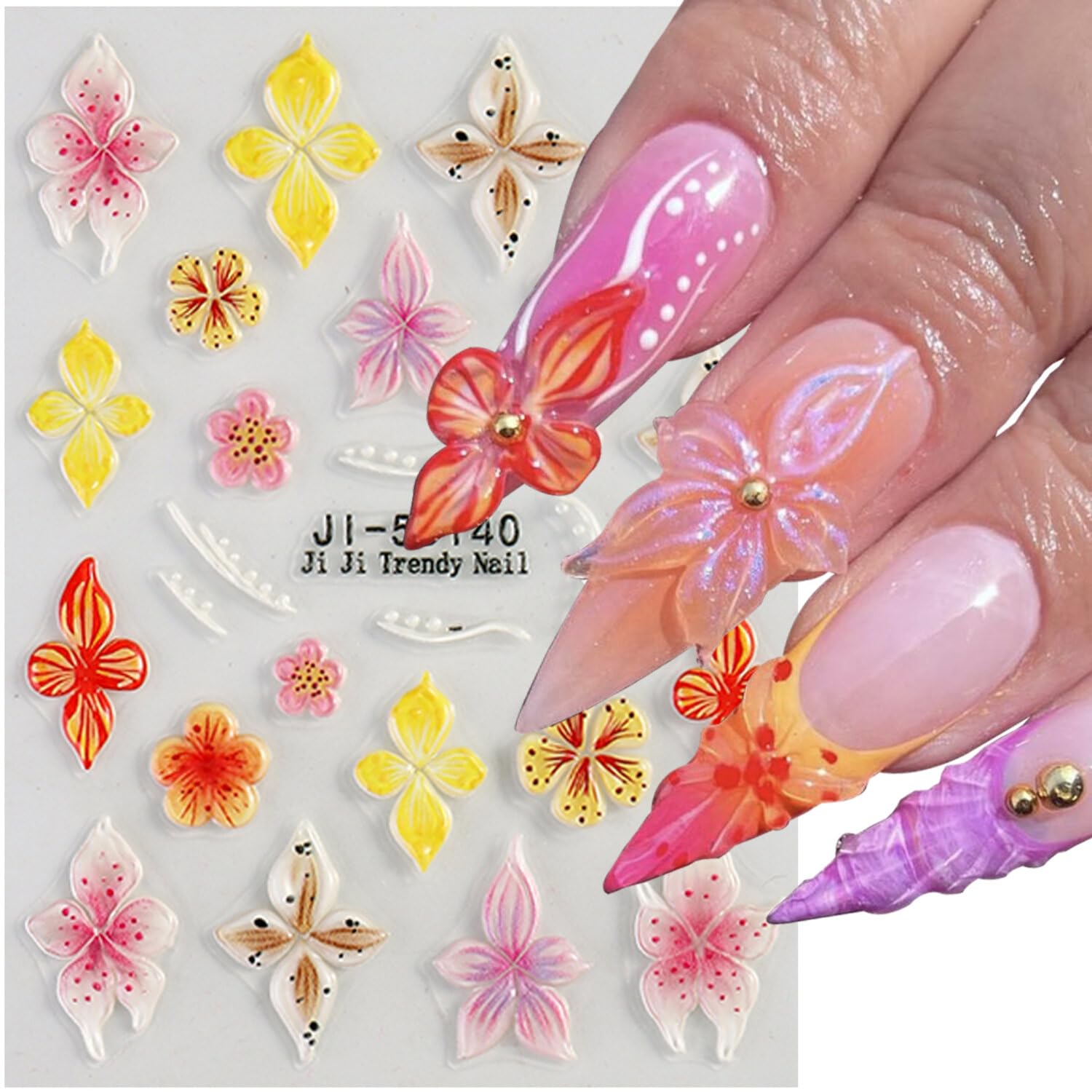 MIXFOSAHN floral nail art stickers show textured detail and easy application.
