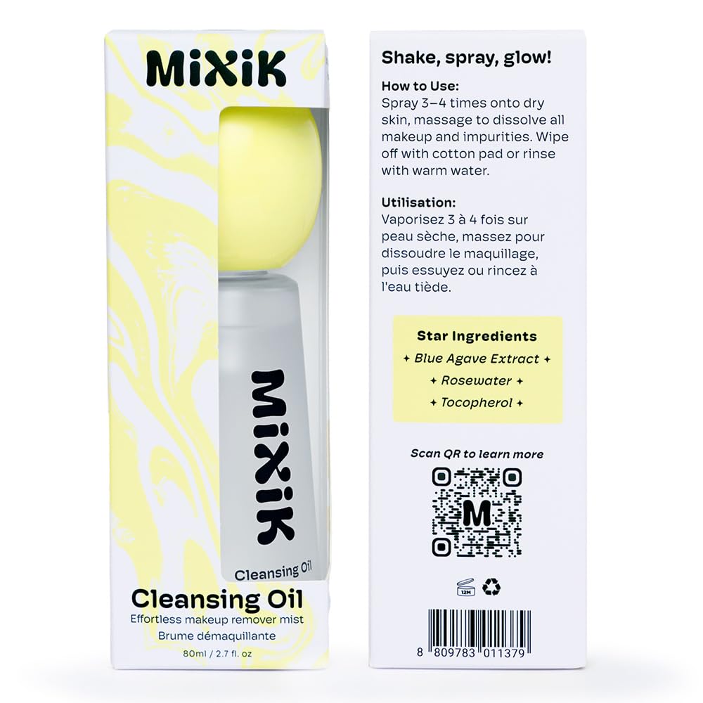 Mixik Deep Oil Cleanser Spray application shows easy, hydrating cleansing.