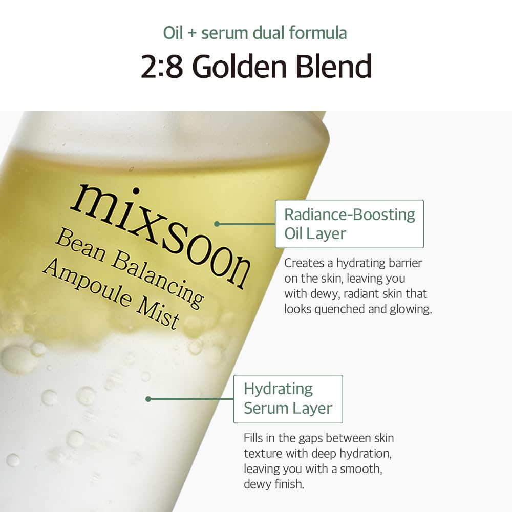 Mixsoon Bean Balancing Ampoule Mist being applied on the go for refreshed skin