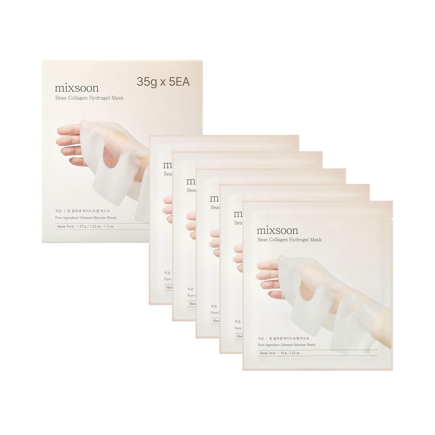Mixsoon Bean Collagen Hydrogel Mask packaging shows premium skin care for hydration