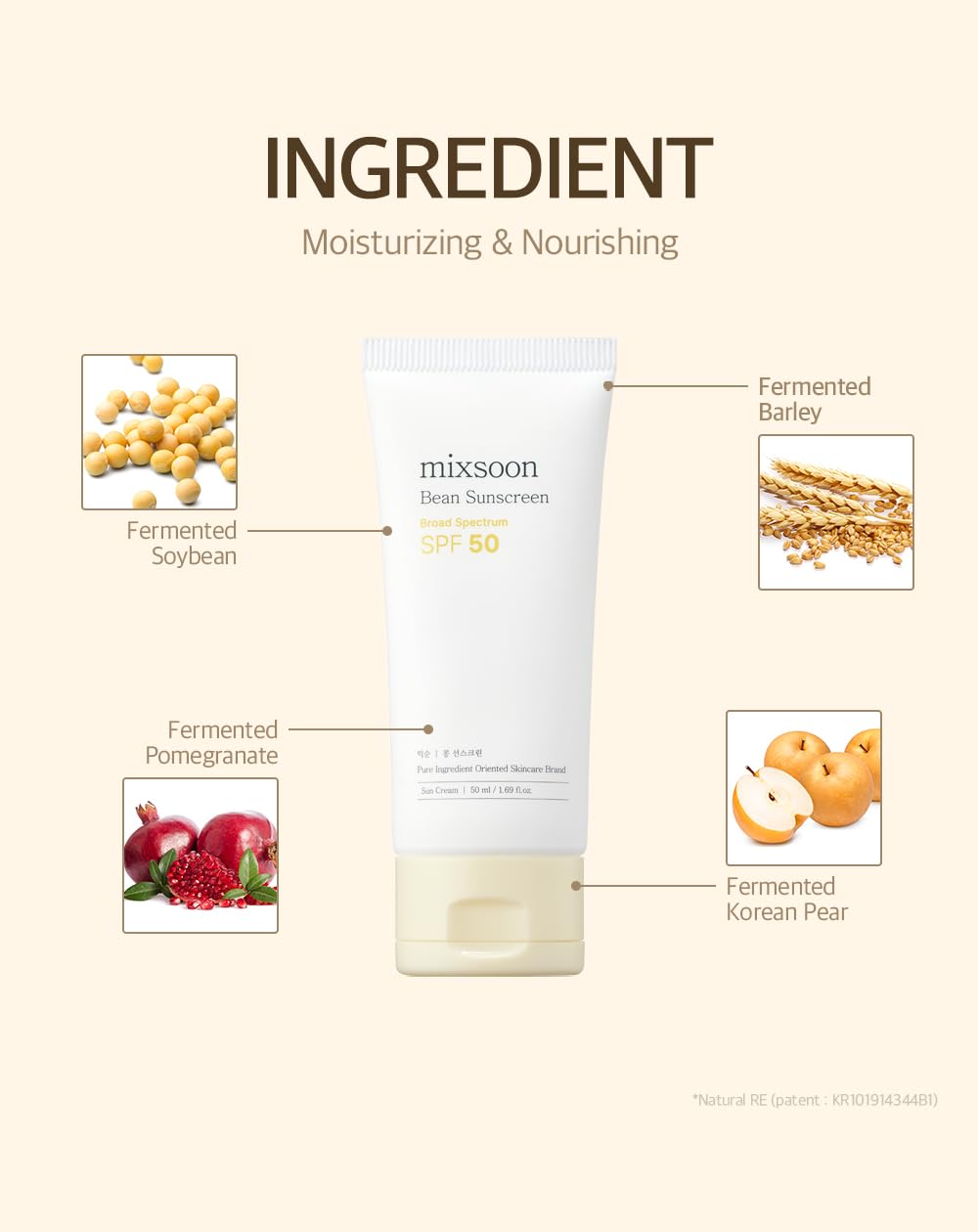 Mixsoon Bean Sunscreen ingredients like wheat sprout and fermented bean