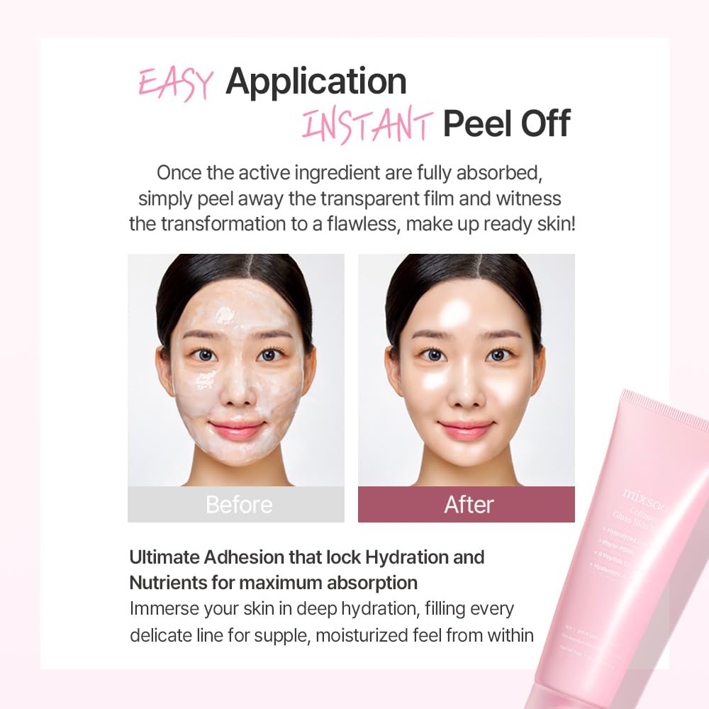 Application close-up of Mixsoon Glass Skin Mask demonstrates smooth, even spread on skin.