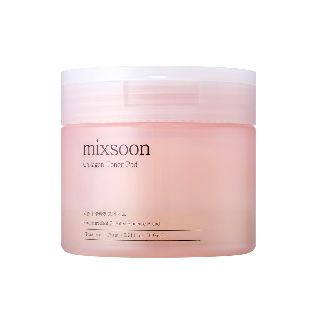 Mixsoon collagen toner pad closeup showing bottle and pad for hydration