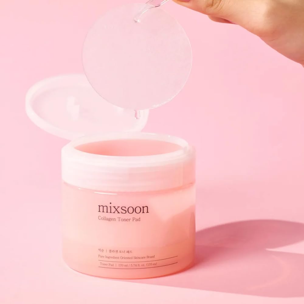 Mixsoon collagen toner pad display with ready-to-use sheets