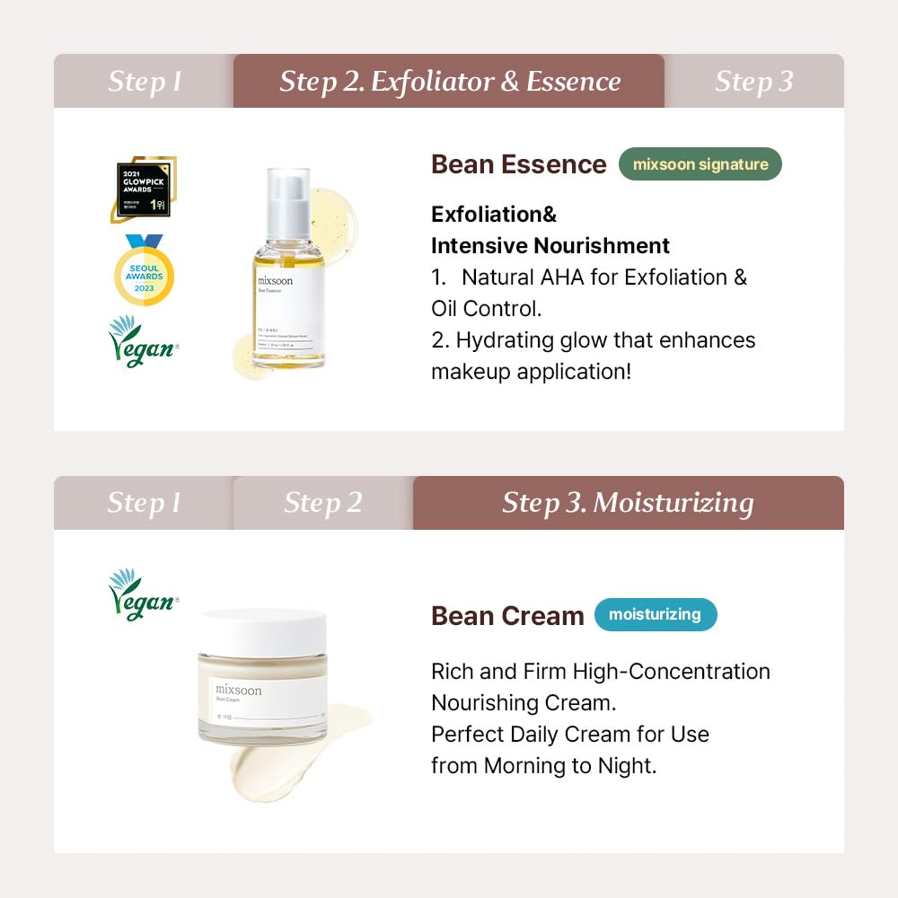 Mixsoon Glass Skin Set night routine visual suggests simple care steps