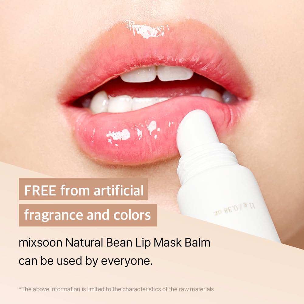 Mixsoon lip mask balm in use on lips for smooth, hydrated finish.