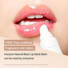 Mixsoon lip mask balm in use on lips for smooth, hydrated finish.