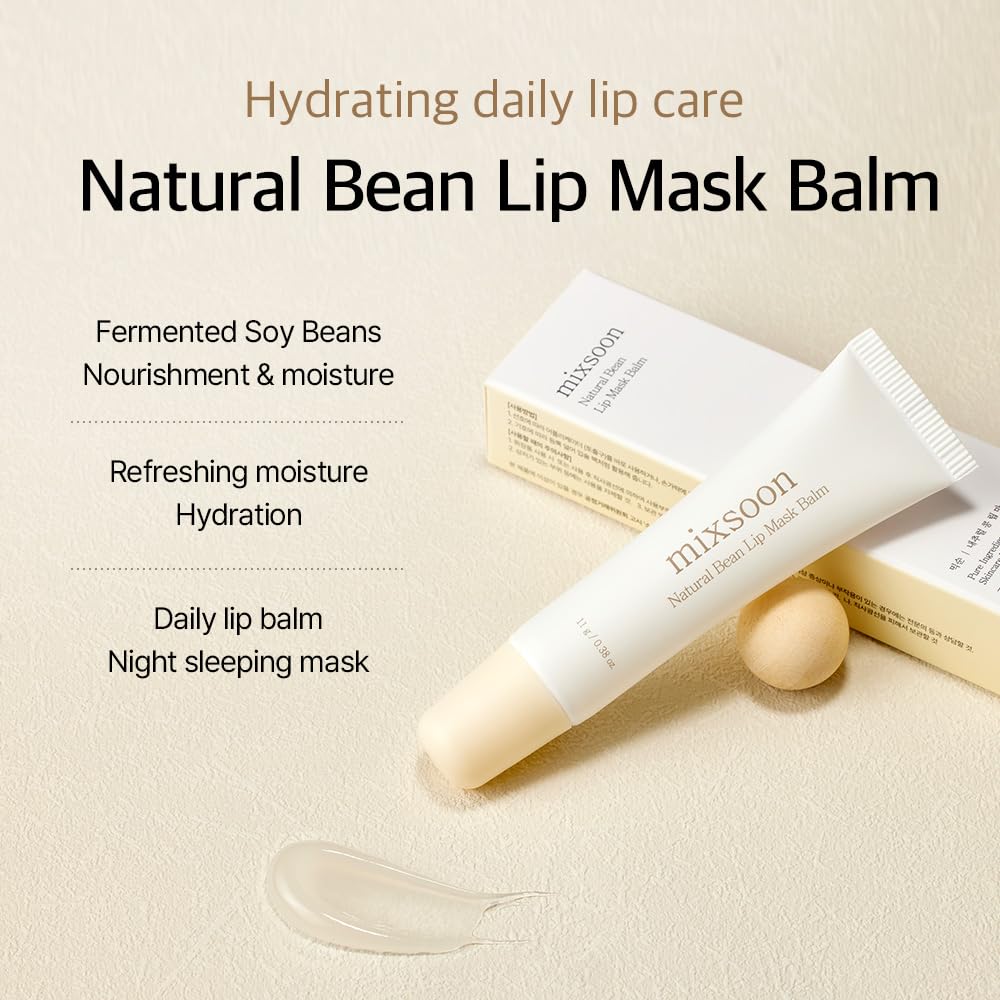 Mixsoon lip mask balm jar close-up with shea butter nourishment highlight.