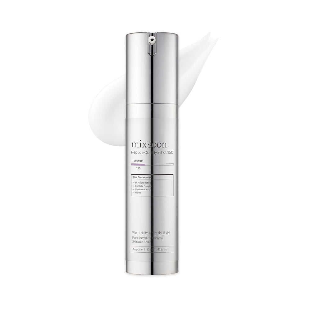 Mixsoon Peptide Cica Hyalshot 150 bottle close-up showing absorption-boosting technology.