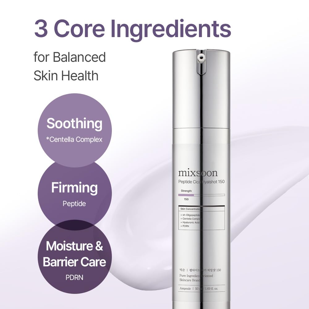 Mixsoon Peptide Cica Hyalshot 150 peptides and hyaluronic acid layer on skin.