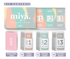 MIYA LASH brow lamination lotion bottle highlights brow lift results