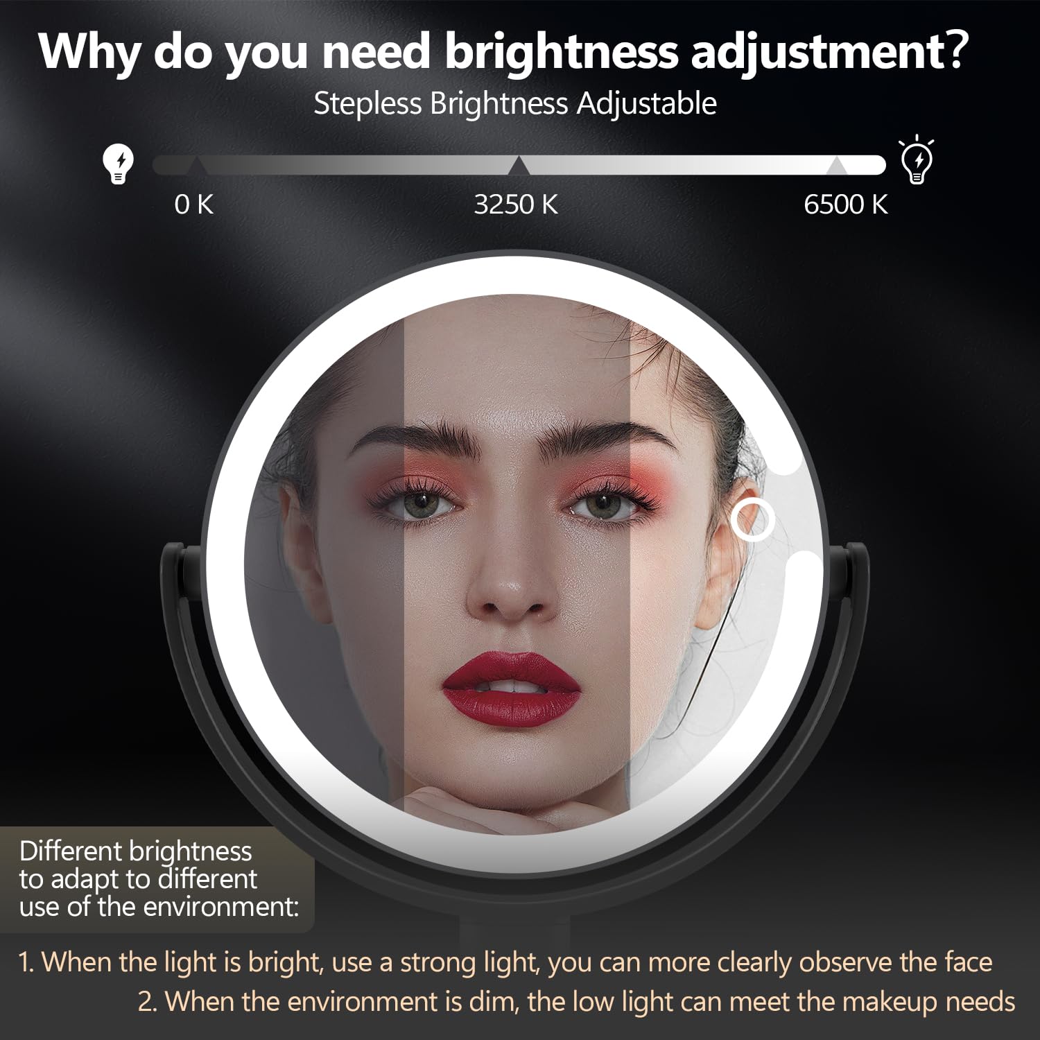 MIYADIVA mirror with 360-degree rotation for easy view changes.