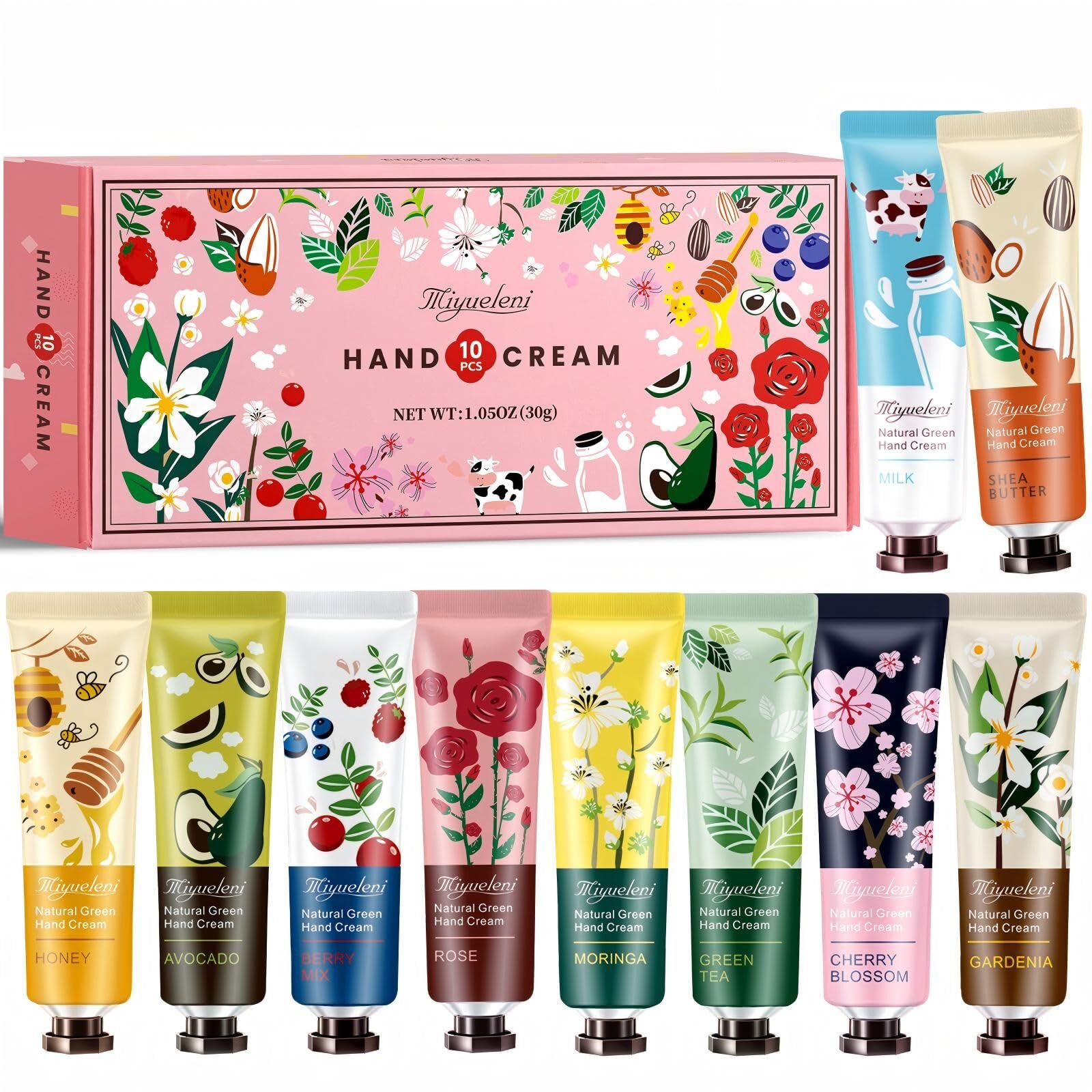 MIYUELENI 10-pack hand cream set with vibrant tubes for gifting and daily moisture
