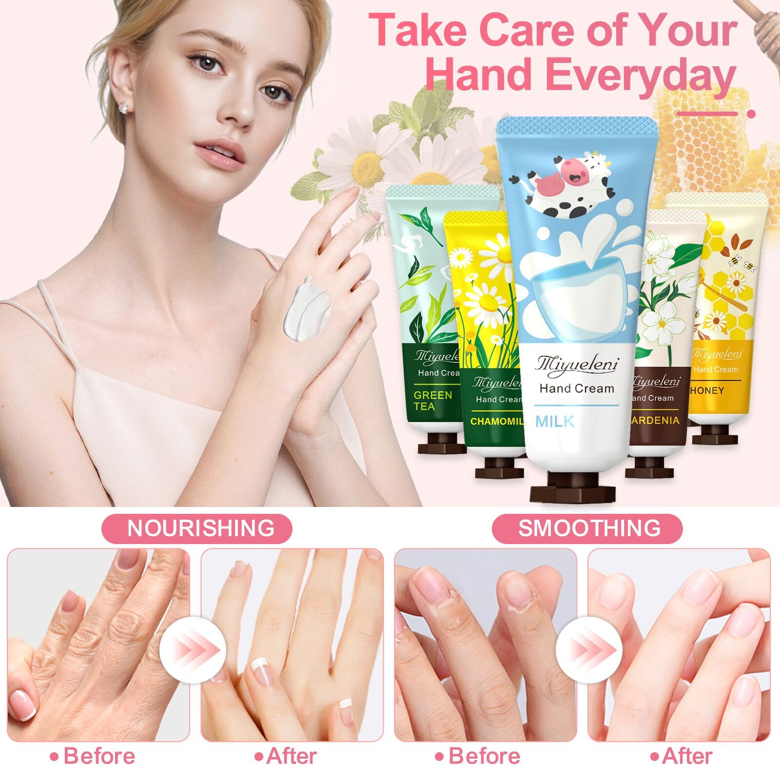 MIYUELENI chamomile hand cream, soothing moisture for dry skin.