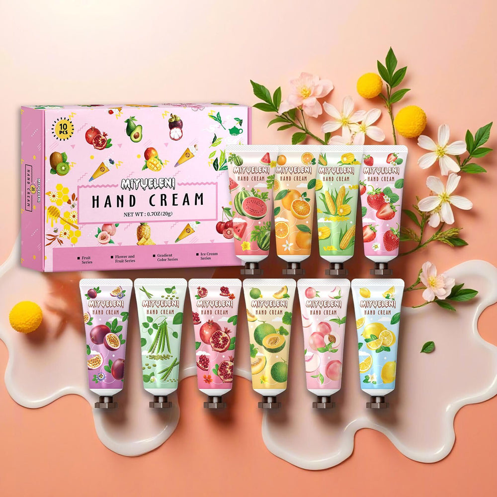 MIYUELENI hand cream tubes with scent labels for quick selection.