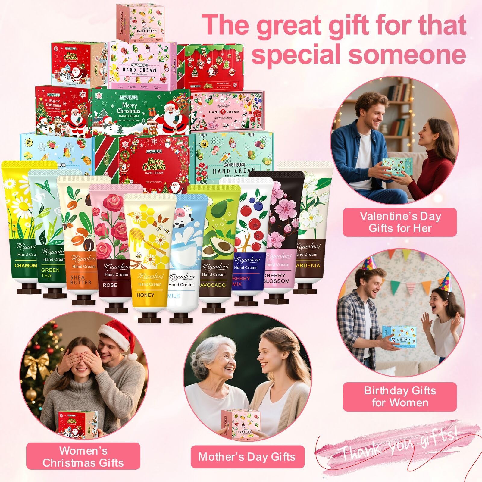 MIYUELENI rose hand cream tube showcased for smooth, softly scented hands