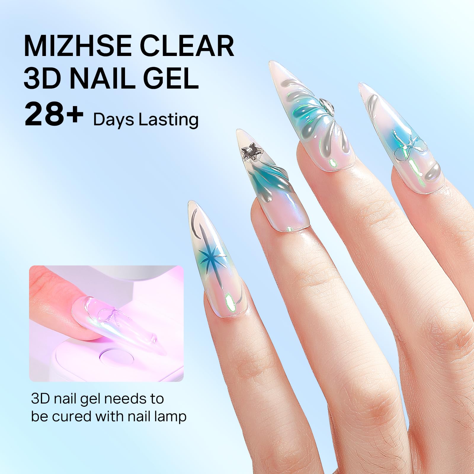 MIZHSE clear gel is lamp-curing ready for quick results.