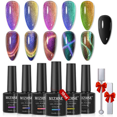 MIZHSE 9D Cat Eye set packaging with six colors for stylish at-home nails.