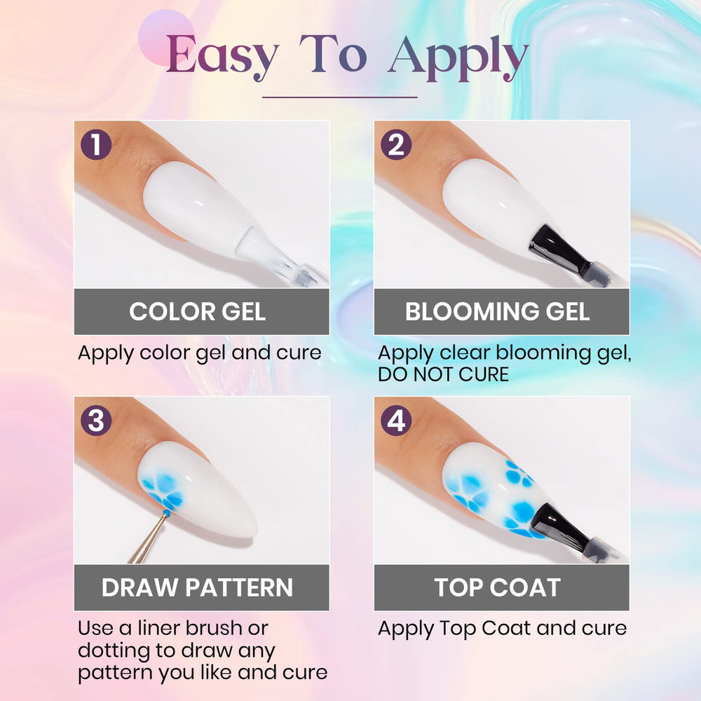 MIZHSE Blooming Gel finished nail art with glossy top coat.