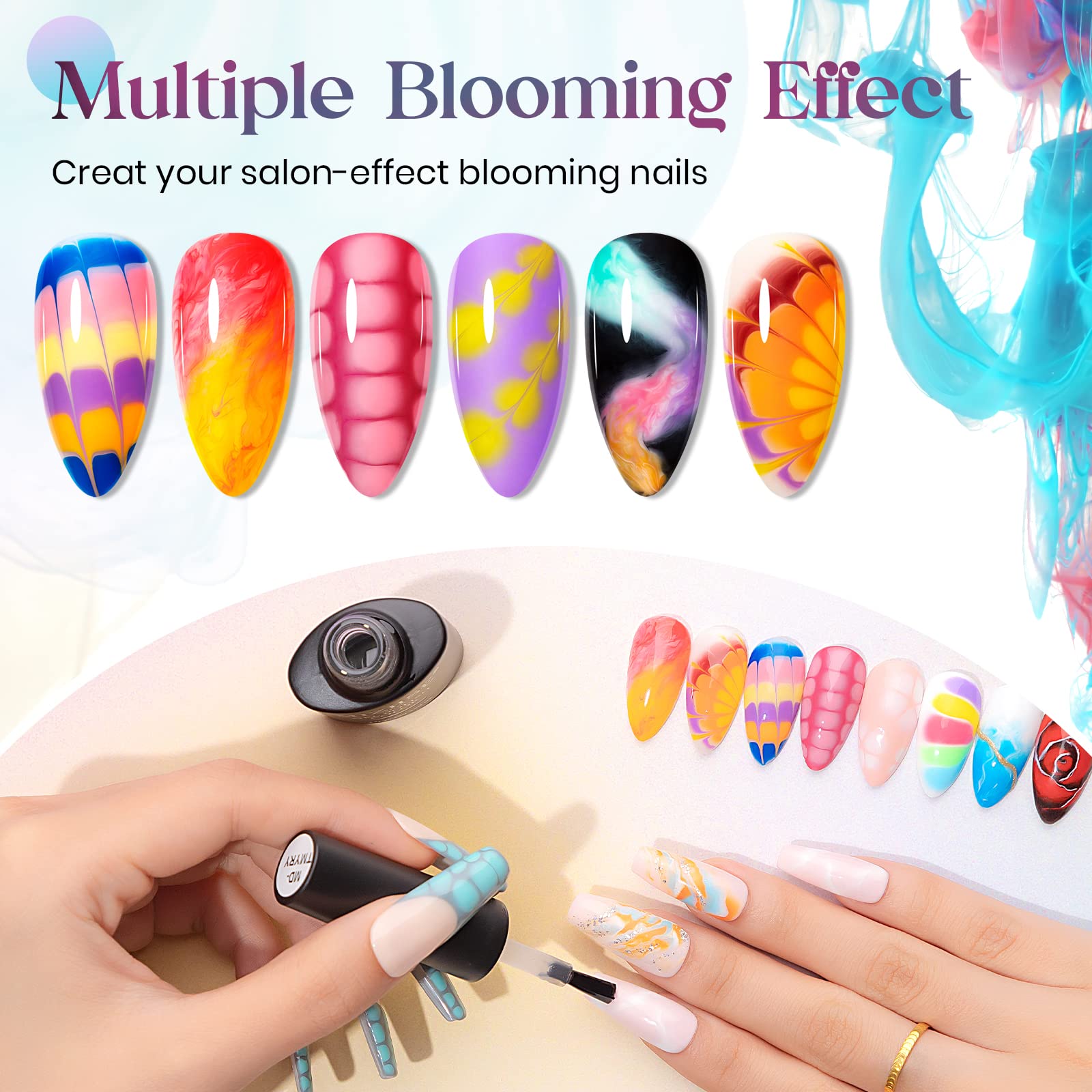 MIZHSE Blooming Gel drying under LED lamp for quick manicures.