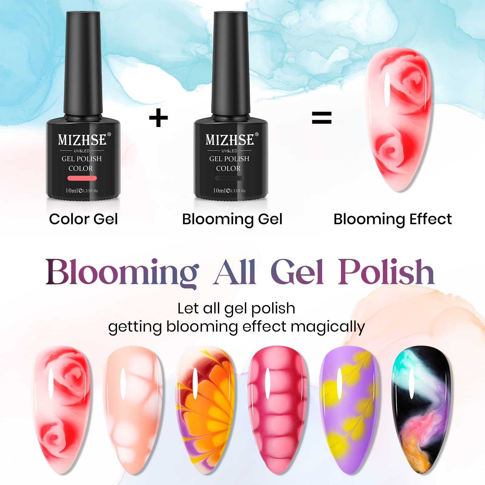 MIZHSE Blooming Gel art pen used to sketch blossom designs on nails.