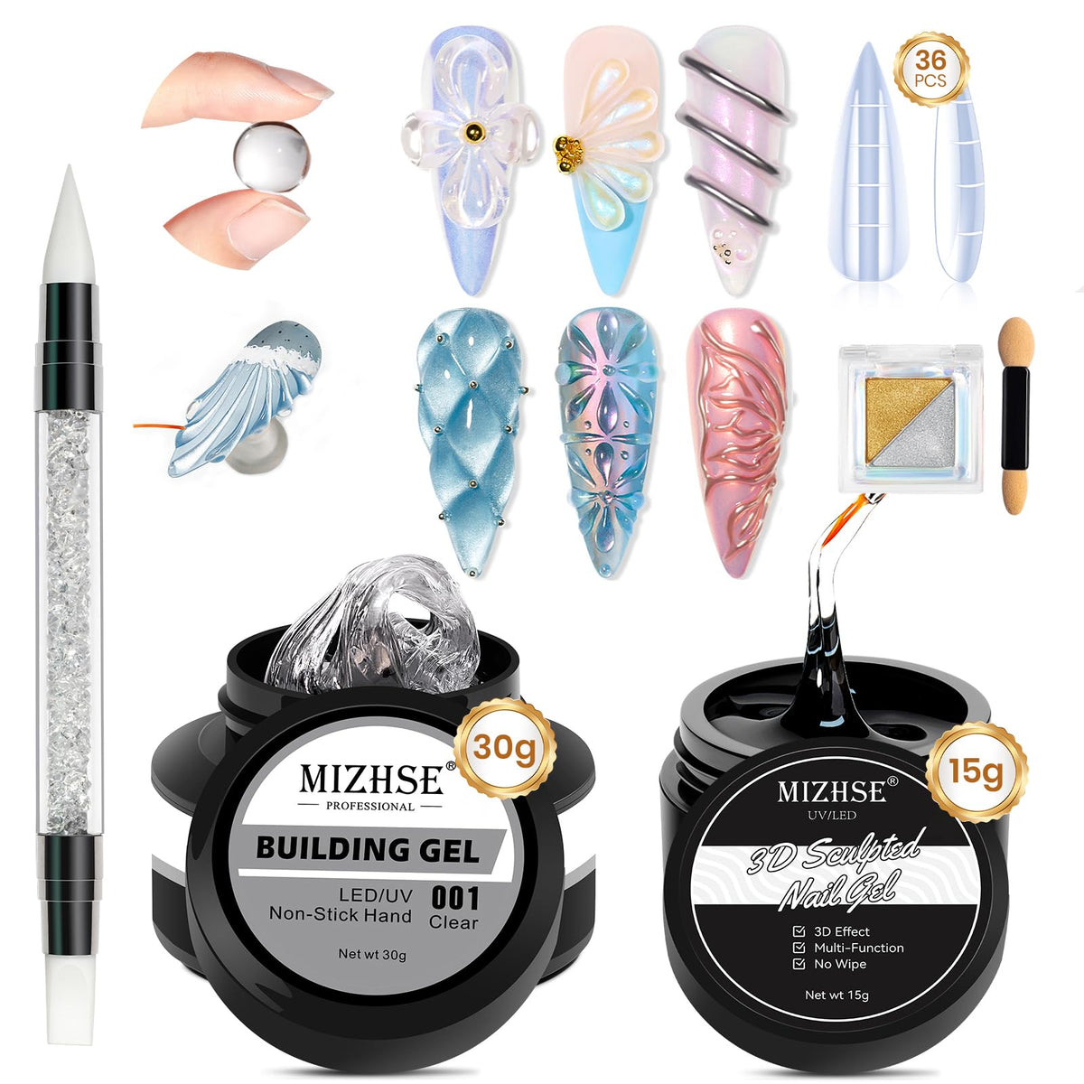 MIZHSE solid builder gel 30g for nail extensions and sculpting.