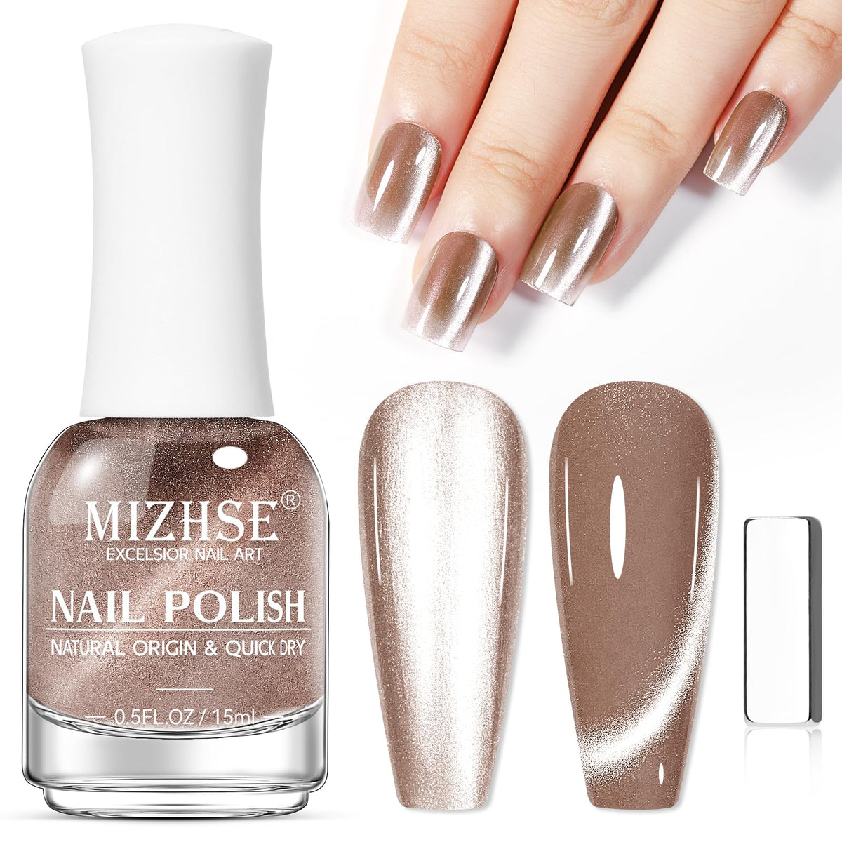 MIZHSE cat eye nail polish brown bottle close-up showing rich color