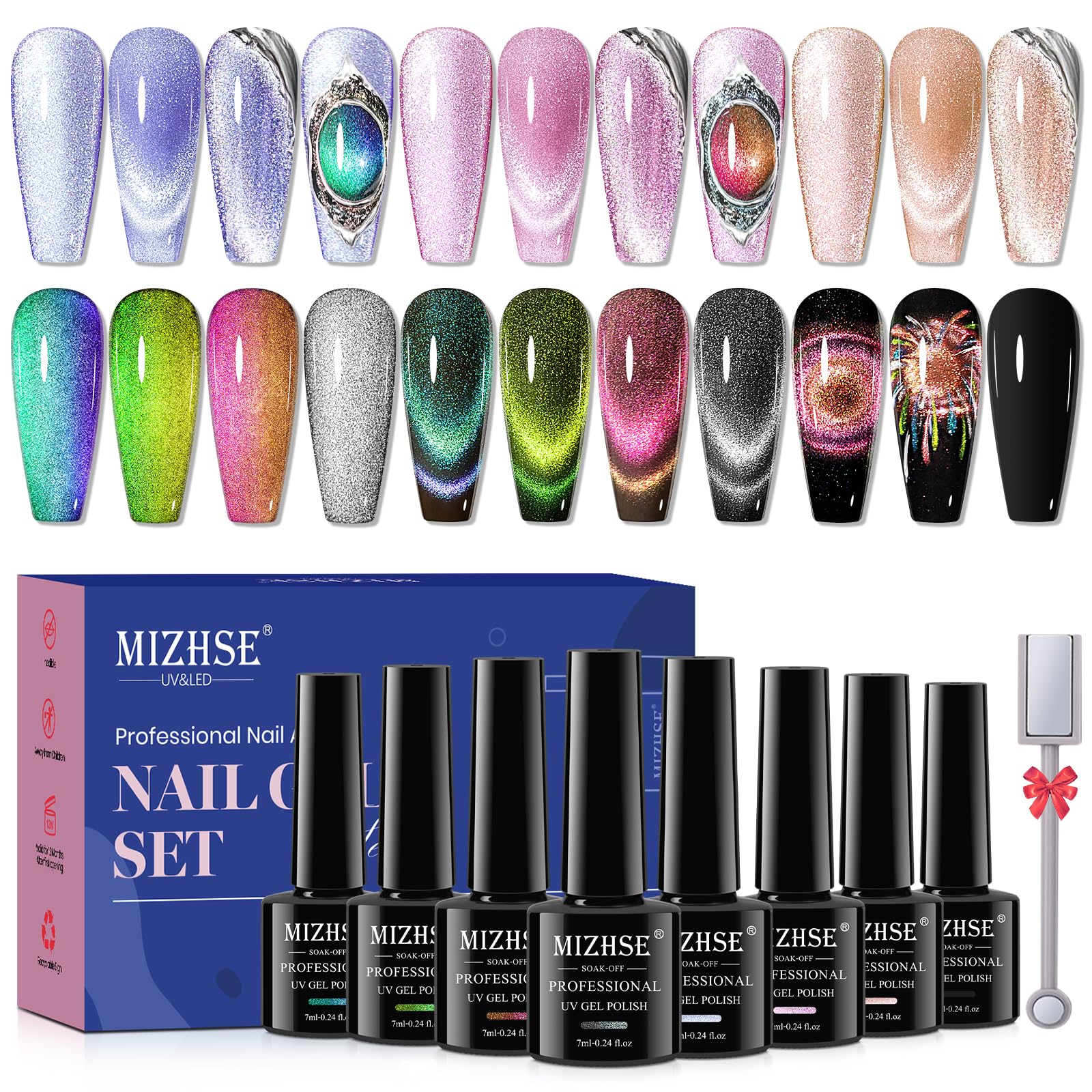 MIZHSE cat eye nail polish set with 8 colors for salon quality DIY nails