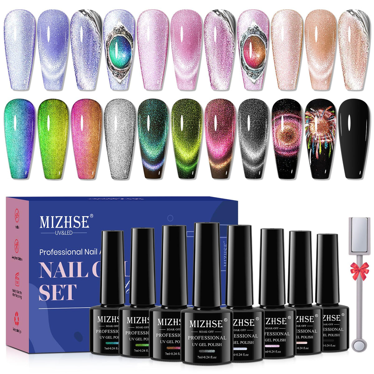 MIZHSE cat eye nail polish set with 8 colors for salon quality DIY nails