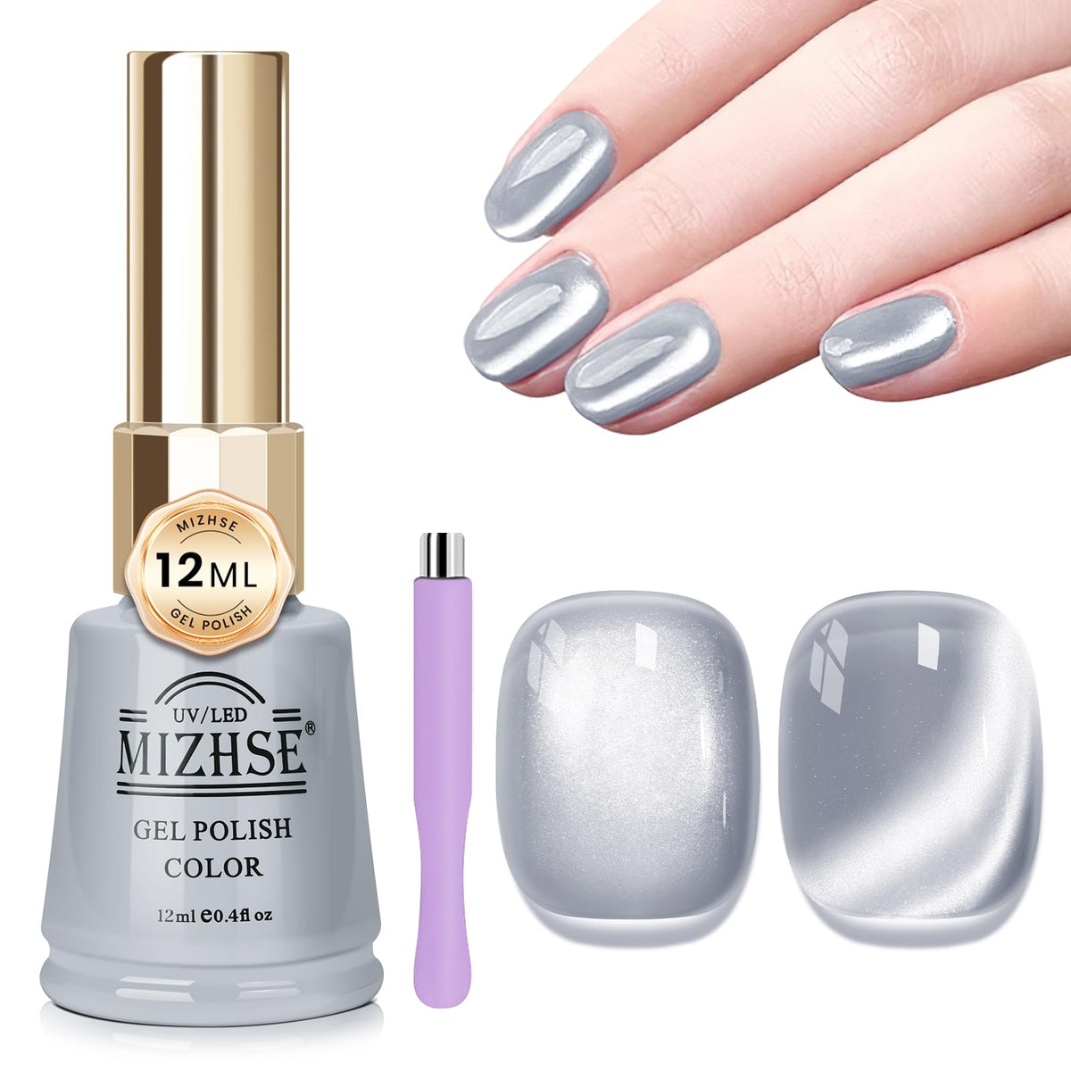 MIZHSE cat eye polish bottle front shows sleek design for salon worthy nails