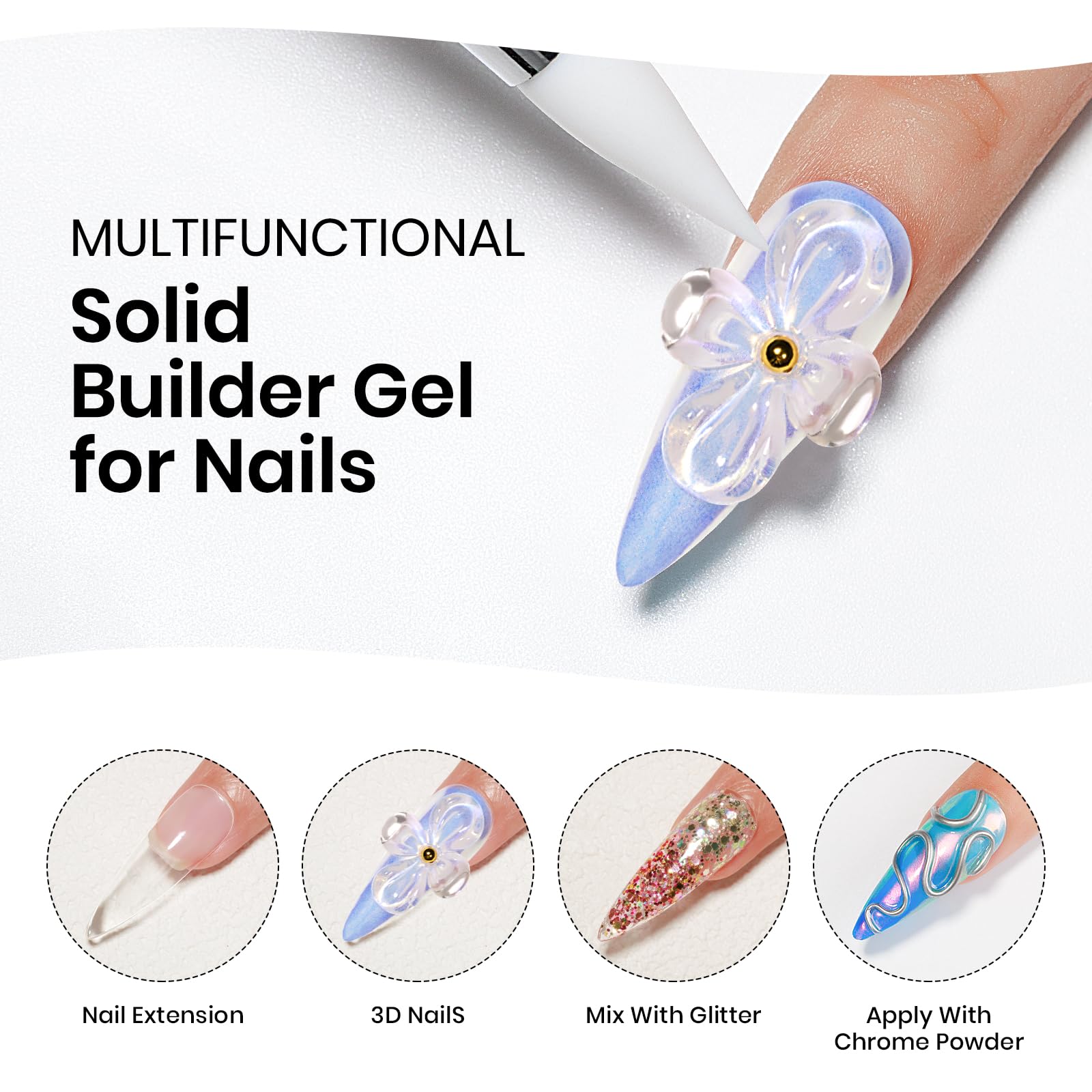 MIZHSE chrome powder for shimmering 3D nail accents.