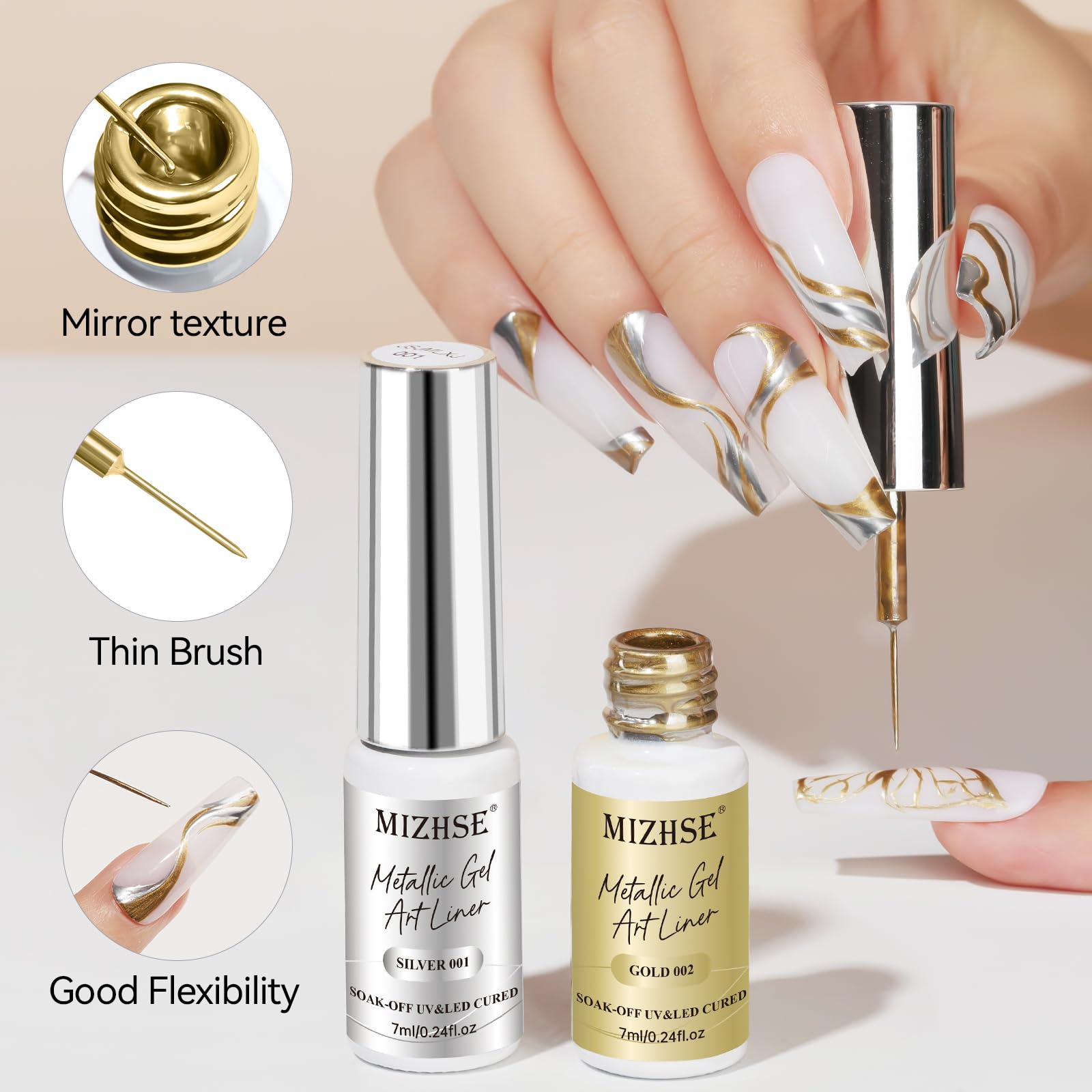 Easy French tips with a metallic twist using MIZHSE liner.