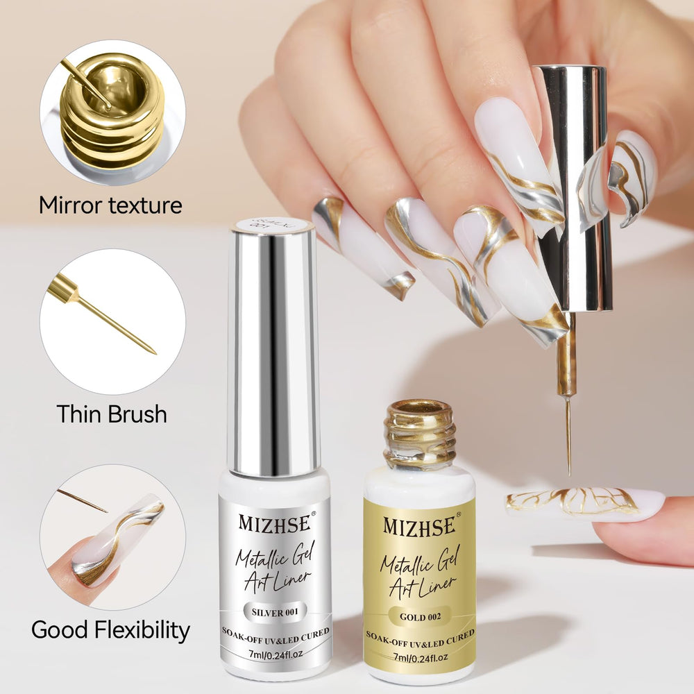 Easy French tips with a metallic twist using MIZHSE liner.