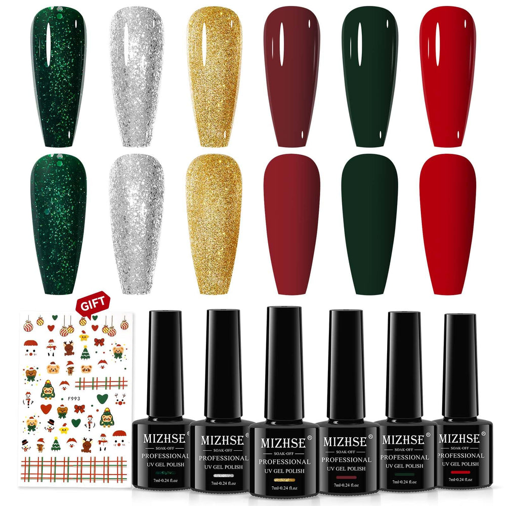 MIZHSE gel nail polish set with six colors for festive nails at home