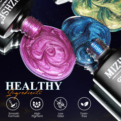 MIZHSE magnetic wands shown with polish to create dramatic cat-eye effects.