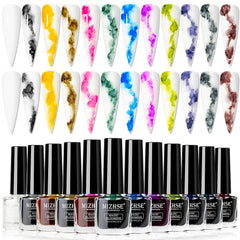 MIZHSE Marble Nail Polish bottle with blooming watercolor swirl for elegant nails
