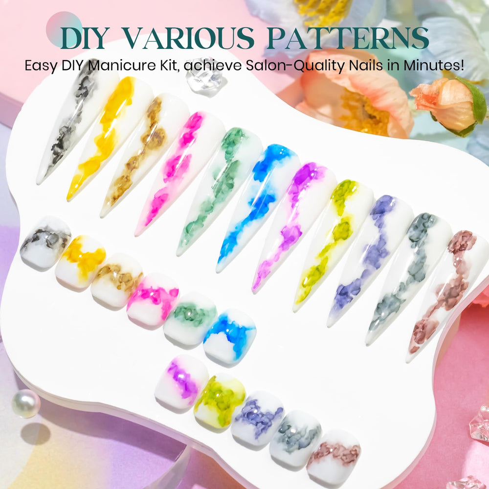 Close-up of MIZHSE marble color swirls for stylish nail art