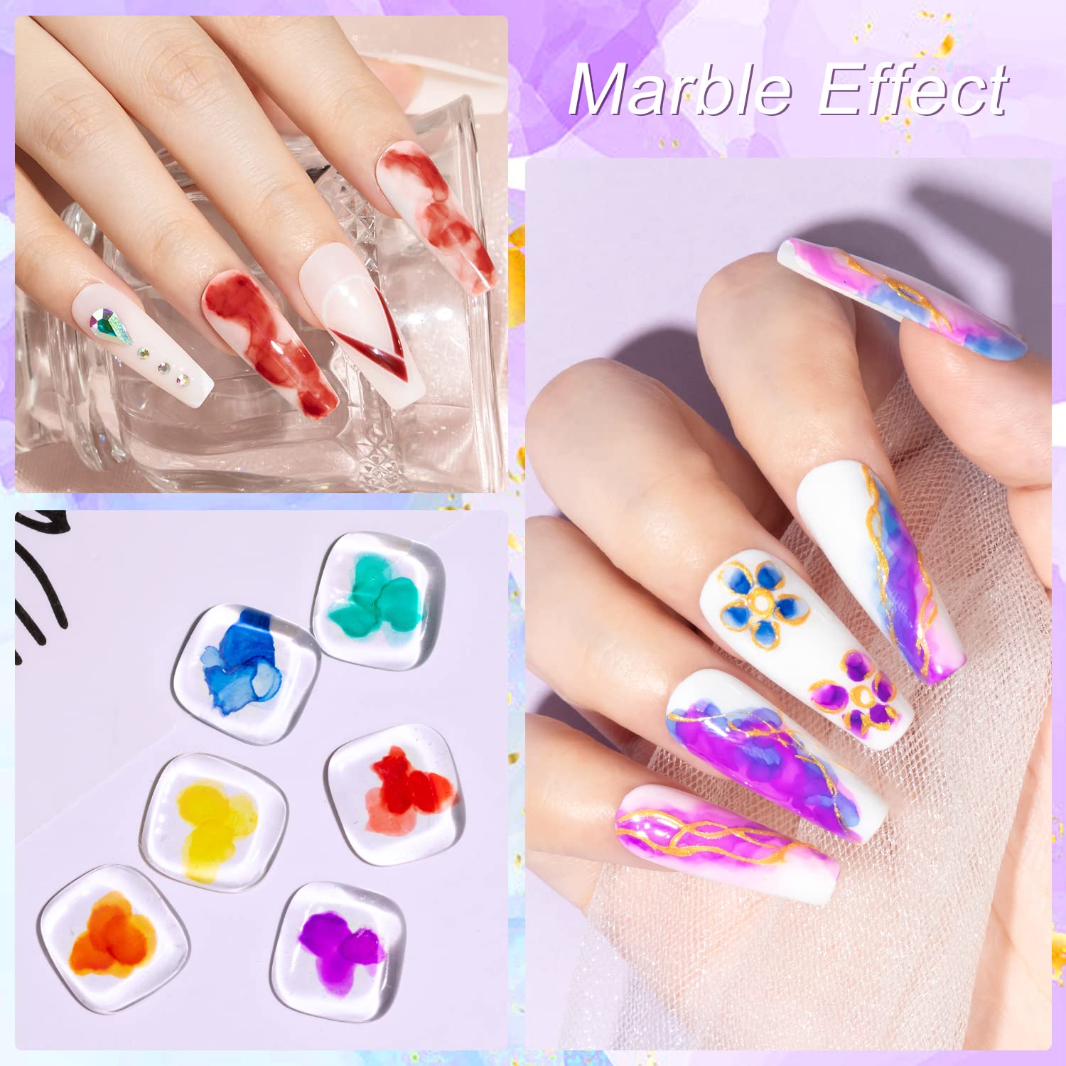 MIZHSE gold blue purple marble swatches illustrating blooming effects at home