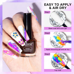 MIZHSE watercolor bloom effect nail art sample on swatches