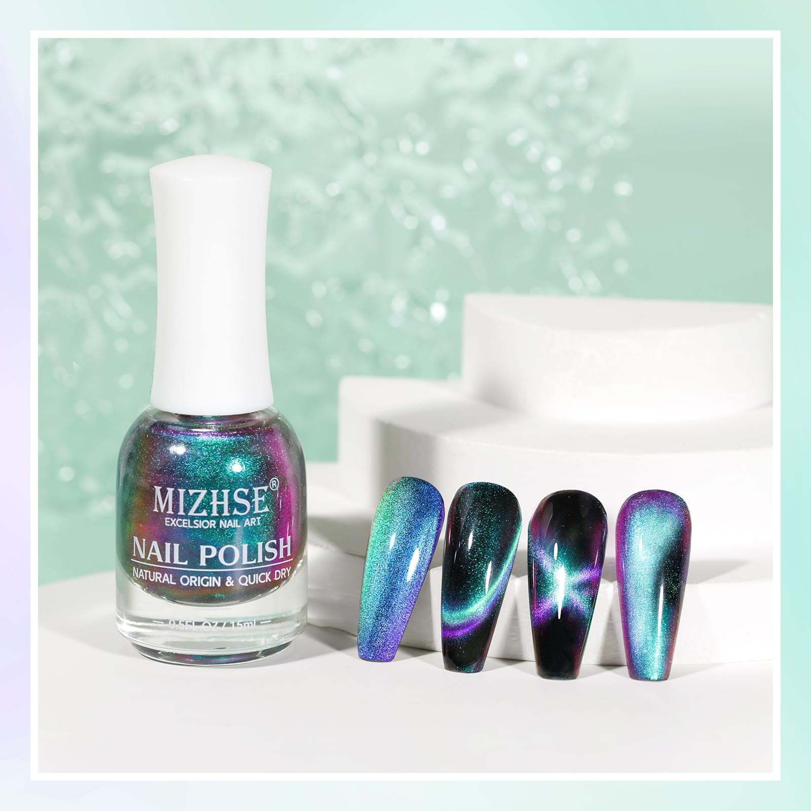 MIZHSE base-black layer enhances galaxy effect with magnetic cat-eye shimmer