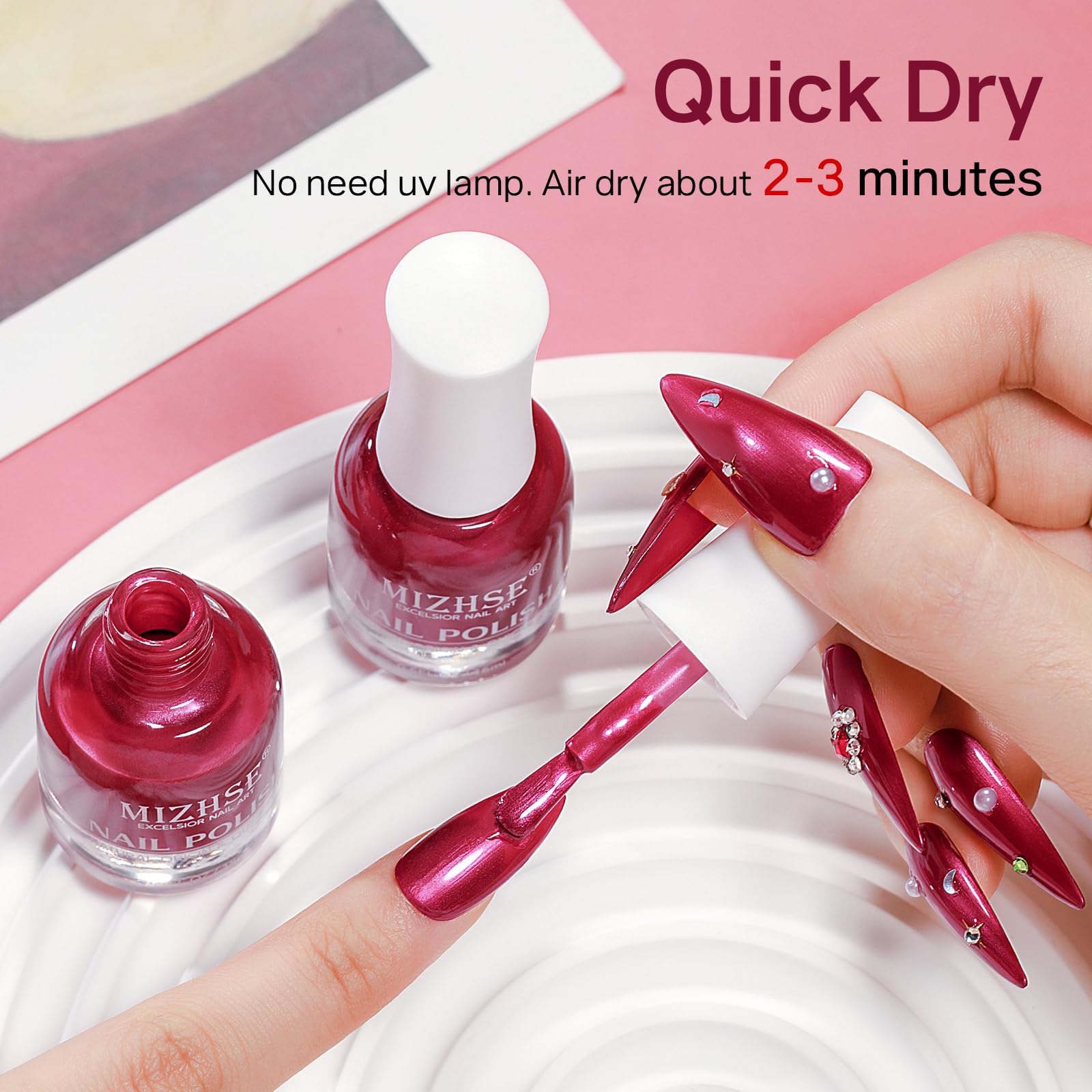 MIZHSE quick-dry timer graphic illustrates fast drying.
